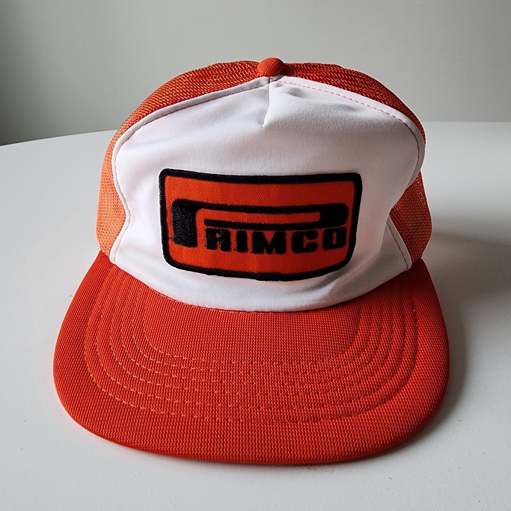 Vintage Primeco Trucker Hat‎ Patch Mesh Cap Snap Back 80s Orange Flooring Dene